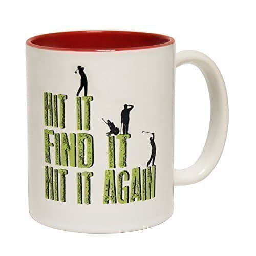 123t Mugs HIT IT FIND IT HIT IT AGAIN Ceramic Slogan Cup With Red Interior