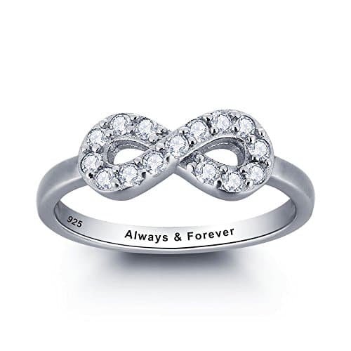 Personalized Engraving Infinite Love Solid 925 Sterling Silver Ring with Gift Box (M)