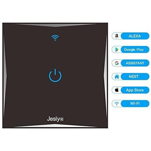 Smart Home Wall Light Switch, WIFI Touch Sensitive, Glass Finish Remote Control Lights,Works with Amazon Alexa Echo/ Google Home, support Android and IOS APP ( Need Neutral Wire ) (1 Gang, Black)