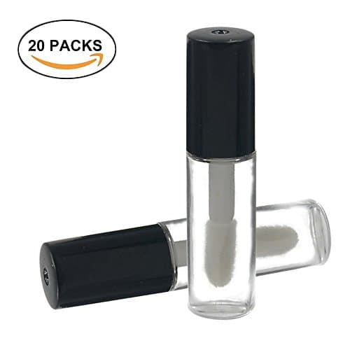 20 Pcs 1.2ml Empty Clear Lip Gloss Containers for Lipstick Samples, Lip Balms - Mini Refillable Travel Empty Lipgloss Gloss Bottle Tube Vials Containers with Bar Black Lid