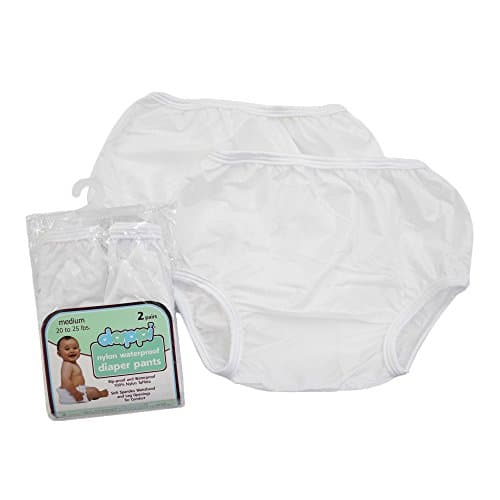Dappi Waterproof 100% Nylon Diaper Pants, 2 Pack, White, Medium