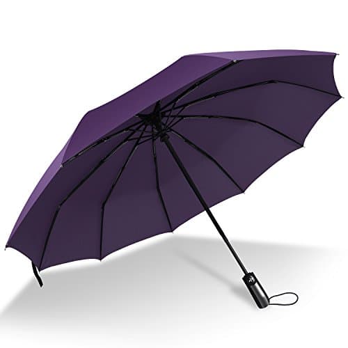 Travel Umbrella with Windproof Design Compact Lightweight Durable with Automatic Open/Close For One Handed Operation, Slip-Proof Handle for Easy Carrying (Purple)