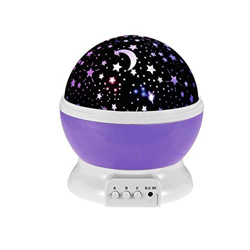 Riroad Night Lighting Lamp [ 4 LED Beads, 3 Model Light, 4.9 FT (1.5 M) USB Cord ] Romantic Rotating Cosmos Star Sky Moon Projector, Moon Star lighting Lamp, 4 LED beads Rotating Romantic Lamp Relaxing Mood Light Ceiling Projector Baby Nursery Bedroom Children Room and Christmas Gift (Purple)