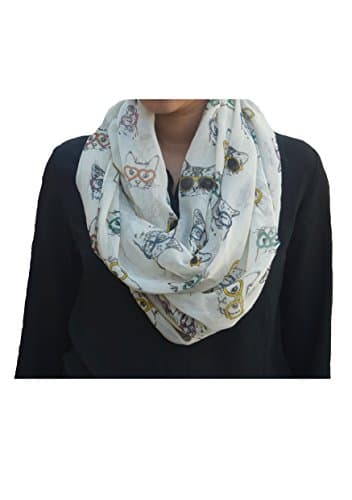 Woman's Scarf - loop scarf with bright colourful Printed Pattern Infinity Scarf (Off-White2)