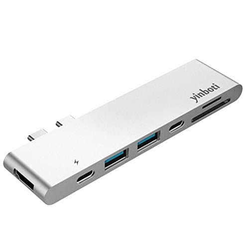 yinboti Thunderbolt 3 USB Type-C Hub Adapter Dock for Macbook Pro 2016 2017 with HDMI, Thunderbolt 3, USB-C, USB3.0, SD and MicroSD Multi Ports - Silver