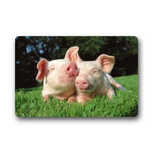 Two Lovely Pig Sleeping In The Grass Rectangular Welcome Doormat