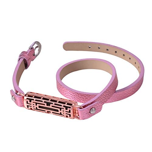 Watch Bracelet and , Electric Accessory Activity Tracker Accessory Adjustable Replacement Leather Watch Band Bracelet Strap with Clip Holder for Fitbit Flex 2 (Pink &amp; Gold, Double Band)