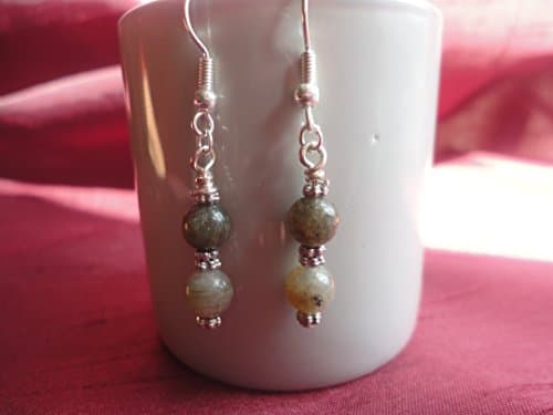 Grey Labradorite Semi Precious Gemstone Dangle Drop Earrings
