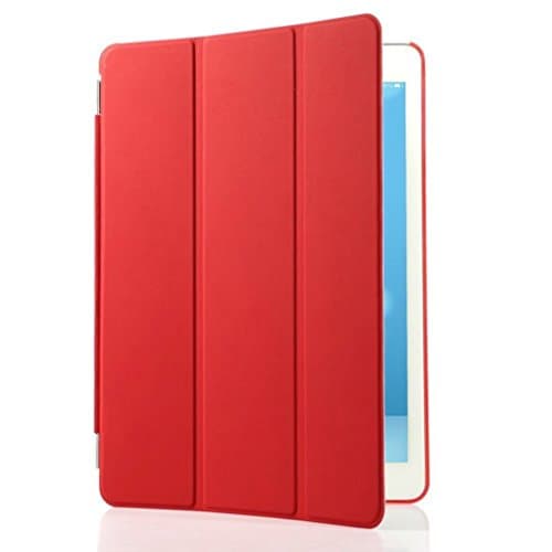 New Smart case for 2017 Launched iPad 2 017 (5th Generation) / iPad AIR - Year Model - Late 2013 and early 2014 - Premium Quality PU Leather , [Ultra slim ,Light Weight] Trifold professional look style with Multi Angel stand and Radiant Hard semi transparent Back, [Front/Back Protection] and In-Built Magnet for Sleep/Wake Feature Magnetic smart cover suitable only for iPad 5th Generation / iPad Air Model [Please note NOT compatible FOR iPad Pro 9.7]-@ SK MICRO® - Select Color - RED