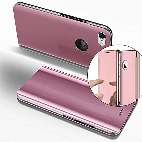 COTDINFORMirror Makeup Case For iPhone 6S Plus Luxury Slim View Standing Cover Bright Clear Flip Kickstand Shockproof Protective Bumper Case For iPhone 6 Plus / 6S Plus Mirror PU Rose Gold MX.