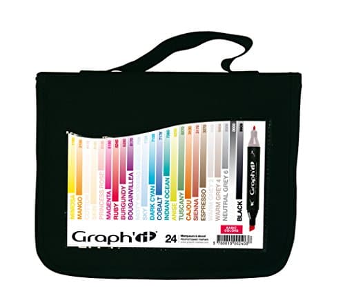 Pack of 24 Graph'it Twin-Tip Alcohol Marker Pens Basic Colors