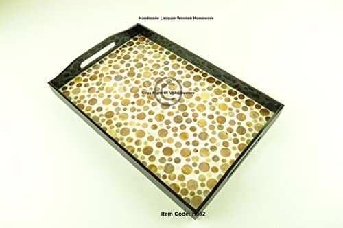 wooden tray handmade serving tray platter rectangular wood tray lacquer inlaid with mother of pearl sea shell fine quality decorative tray medium size brown black H062M