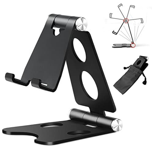 Cell Phone Stand, [3rd Updated Version] Foldable Adjustable Aluminum Mobile Phone Tablet(4-10) Holder Dock for Nintendo Switch, iPhone x 8 7 6 Plus iPad, Samsung Galaxy, Accessories Desk - Black
