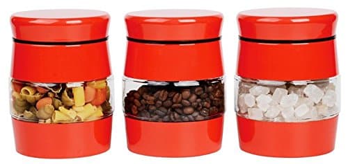 AQS Round 3pcs Glass Storage Jar Set Multiples Storage Essential Canister Jar Kitchen 11cm x 16.5cm (D*H) Approx(with Lid) (Red)