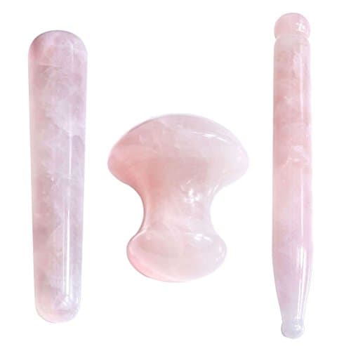 3 pc Gua Sha Scraping Massage Tool Handmade Natural Rose Quartz Multi-shape GuaSha Massage Wand for Acupuncture Therapy Stick Point Treatment