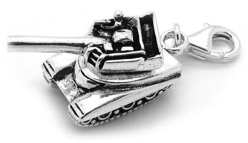 6.8g - Solid .925 Sterling Silver Oxidised 3D Army Tank Pendant/Charm - Moving Turret/Anti-Tarnish/Lobster Clasp - FREE GIFT BOX