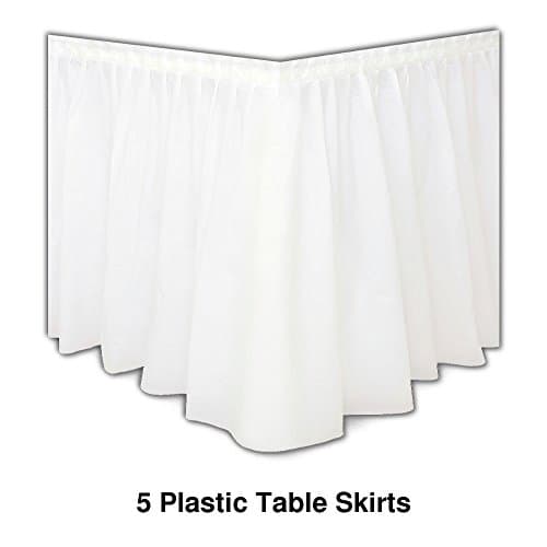 5 White Plastic Table Skirts