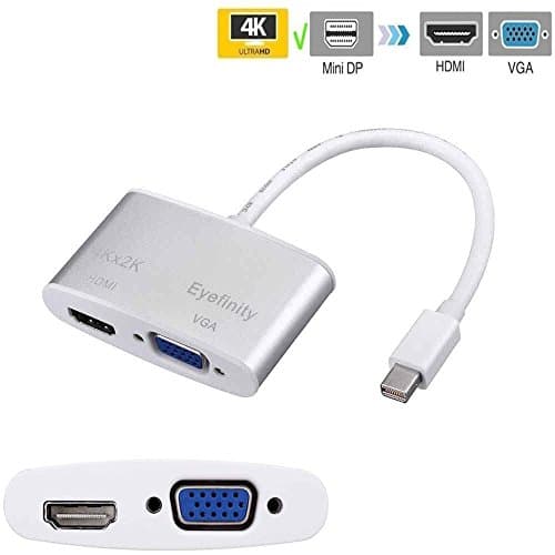 2-in-1 Mini DP Display Port Thunderbolt Adapter Cable to HDMI (4K*2K) &amp; VGA (Eyefinity) Converter For Apple MacBook Pro Laptops and other Laptops with Mini DP Ports