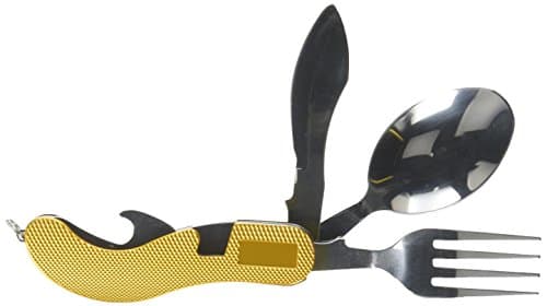 Huntington 4-Function Camping Fork/Knife/Spoon/Bottle Opener Set, metal, gold, K544-01