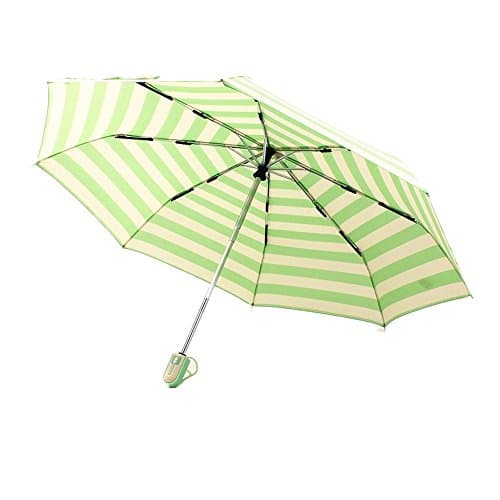 Beatiful Green and White Stripes Pattern Automatic Folding Compact Travel Umbrella