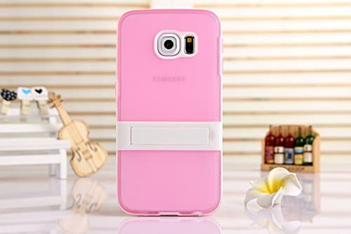 Samsung Galaxy S6 edge Case, [Korean Style] [Clear Solid] [TV Holder Design] [Attractive Exterior] [TPU Gel] Soft Stand Back Case--Pink