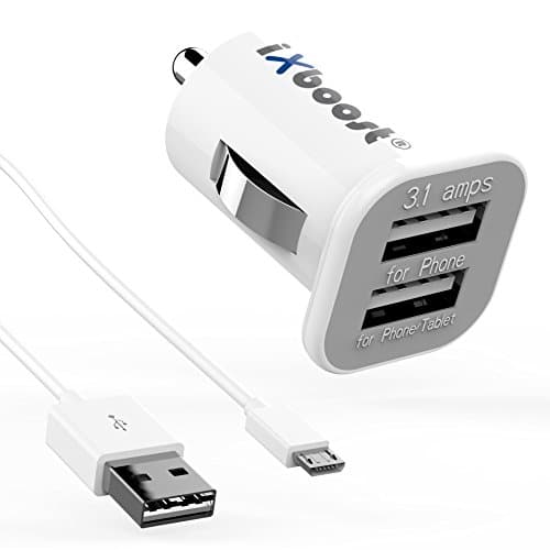 iXboost iX-US 2 in 1 Set Micro USB charger cable + 3.1A Mini Dual USB car charger Cigarette Lighter Adapter white