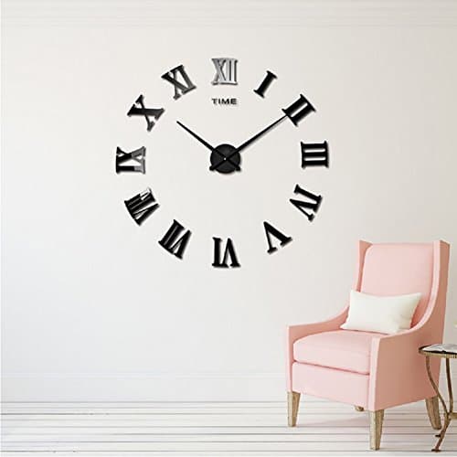 Asvert 3D DIY Large Wall Clock With Digital Number Personalised Art Stickers Frameless Modern Decorative Clock For Living Room Kitchen Bedroom Office Silver