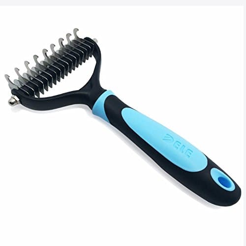 Profession Pet Dematting Grooming Tools 2 Sided Undercoat Rake Comb Easy Mats &amp; Tangles Removing for Cats &amp; Dogs,11 Teeth Wide (Blue)