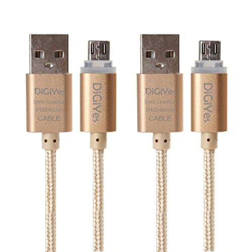 DiGiYes LED Light Up Micro USB Cable 1M/3Ft Nylon Braided Tangle-Free Sync Charging &amp; Transmit Data Cord for Android, Samsung, HTC, Nokia, Sony and More Devices with Micro Interface (2 Pack)