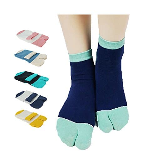 6 Pairs Pack Women's Spring Summer Two Toe Sock Tabi Geta Clog Cotton Casual Cute Crew Split Flip Flop Socks