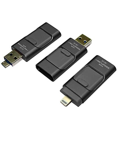 New 3-in-1 Easy Flash Drive Usb Disk Memory Stick Storage Adapter USB Flash Drive For iPhone Android Cell Phone Computers with 16GB 32GB 64GB (32 GB, Black)