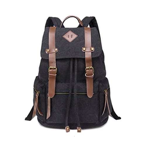 Lifebe BG Multi-Function Unisex Vintage Canvas Backpack Rucksack School Hiking Bag (Black)