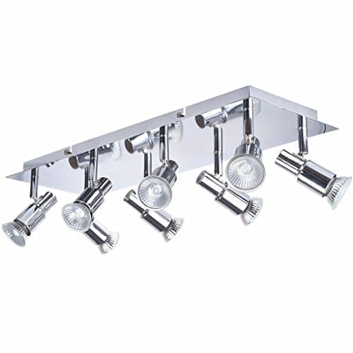 ROMKE Large Modern Rectangular Silver Chrome 8 Way GU10 Ceiling Spotlight Adjustable Ceiling Kitchen Lights