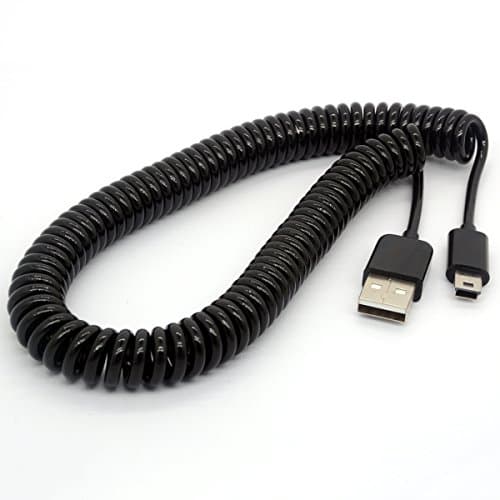 Mini USB Cable Spiral Coiled USB 2.0-A to mini-B 5-Pin Data Sync &amp; Charger Lead Connector (3 Meter)