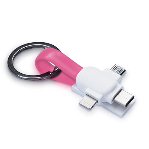 Moco Best 3 in 1 USB Cable / Micro / Lightning/ type C - keychain magnet holder - Short and pocket size - Great charger for Apple, Samsung, Android, And Almost every phone (Pink)