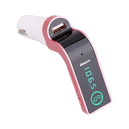 FM Transmitter, Wireless Bluetooth Car Kit Charger with Mic/TF Card/USB Drive/AUX Play Hands-free calls, Smart USB Charging for iPhone, iPad, Samsung Galaxy and Other Android Phones-(Pink) TIANSHILI