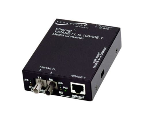 Transition Networks E-TBT-FRL-05 Stand Alone 100m 10BASE-T RJ-45 to 10BASE-FL Ethernet Media Converter