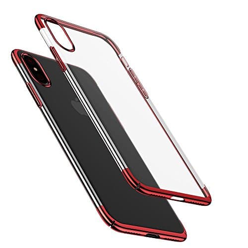 Soft TPU iPhone X Case, Thin Fit Transparent Crystal Clear Flexible Premium TPU Cover [Support Wireless Charging] for Apple 5.8" iPhone X (Three Sections Red)