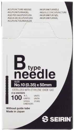 Seirin B-Type Acupuncture Black Handle 100 Needles, 50 mm Length x 0.35 mm Diameter