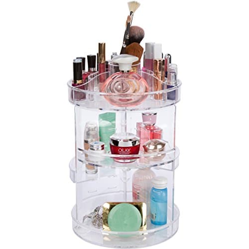 Crazy Gals 360 Degree Rotation Makeup Organizer Adjustable Multi-Function Cosmetic Storage Box, Large Capacity, Fits Toner, Creams, Makeup Brushes, Lipsticks and More (Large, Clear 360 Degree)