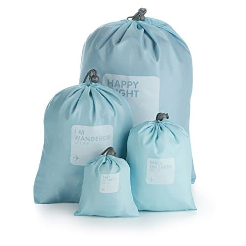 4Ps Drawstring Travel Packing Organizer Travel Storage Waterproof Multi-function 4 Sets (Blue)