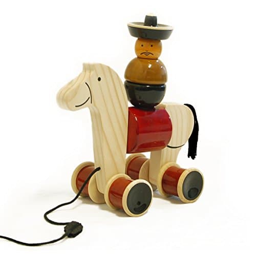 Hee Haw – Handmade Wooden Stack &amp; Pull Toy Horse Rider Coloured with Natural Dyes