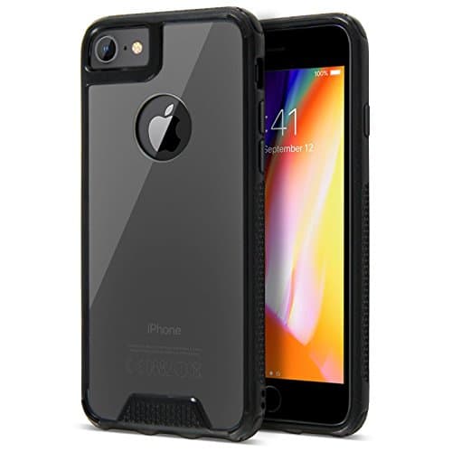 iphone 7 Case, Black Crystal Clear Hard Back Transparent Silicone Case and Screen Protector for iphone 7 Cover [Black][4.7"], CaseTek TM