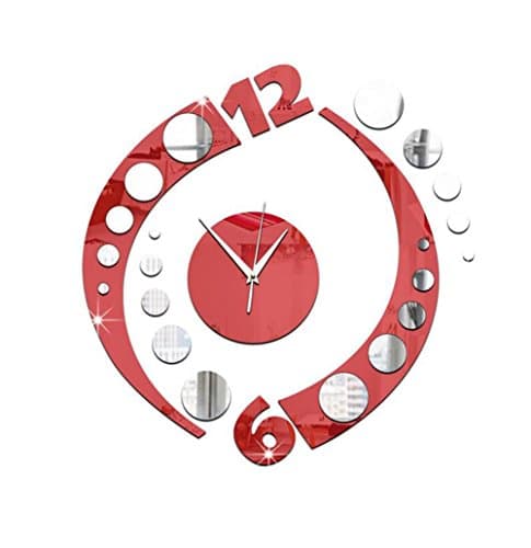 OOFAY&amp; Acrylic mirror wall clock / Double arc-shape Mute clock ,Use for Study living room children's room,35*36cm , red