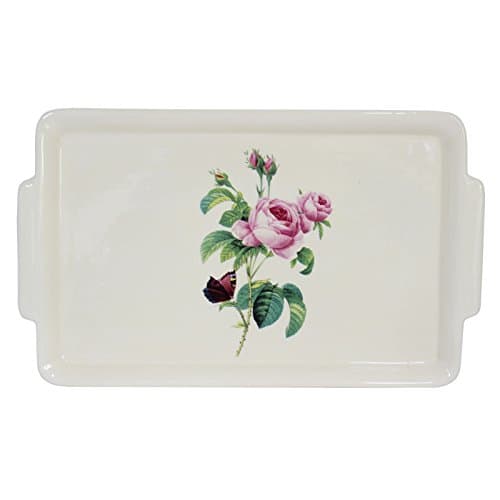 Home Decoration Ceramic Rectangular Tray With Roses and Butterfly Scene