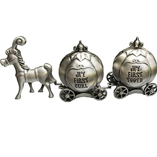 Baby's First Tooth and Curl Keepsake Gift Silver Cinderella DeerPumpink Carriage Modali USA