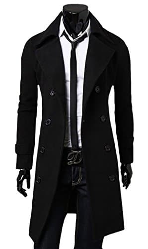 Mens Duffle Coat Double Breasted Wool Blend Lapel Collar Pea Long Transition Tweed Casual Woolen Jacket Pea Coat Trench Dufflecoat