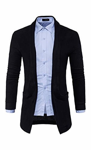 UMilk Men's Knitted Shawl Collar Cable Draped Open Front Long Cardigan Sweater