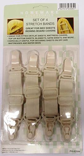 Stretch Bands for Ironing Board Covers &amp; Bed Sheet Straps Holder Fastener Clips Pack Of 4
