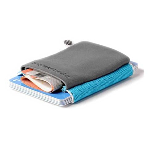 Small tiny practical wallet, 5,5cm x 7 cm, real leather - Space Wallet Surfer Grey Classic with additional coin pocket - elastic fabric - small purse, small portemonnaie, small pocket